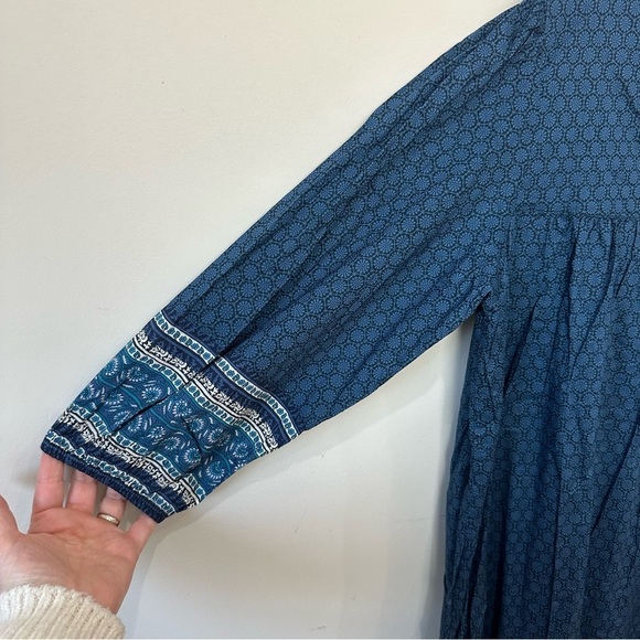 Anna Sui X Uniqlo Boho Midi Dress Blue 3/4 sleeve - Picture 6 of 8